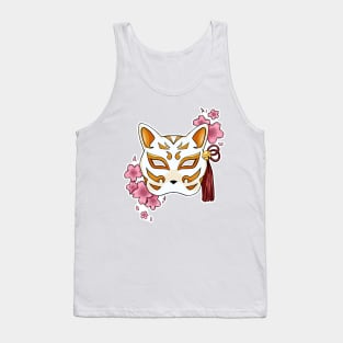 Cherry Blossom Fox Orange Mask - A Playful and Elegant Design Tank Top